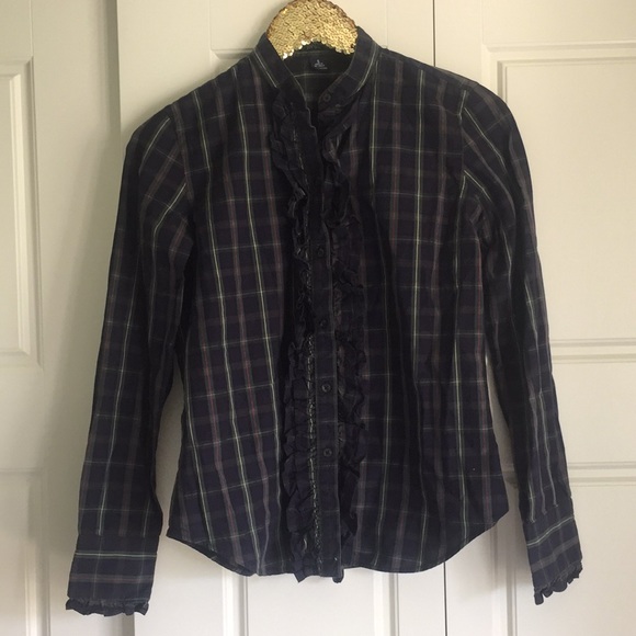 Ruffle Front Plaid Vintage Button-Down - Picture 2 of 3